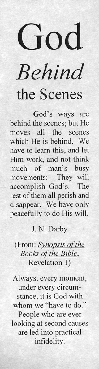 God Behind the Scenes by John Nelson Darby