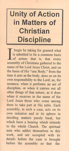 Unity of Action in Matters of Christian Discipline by John Nelson Darby