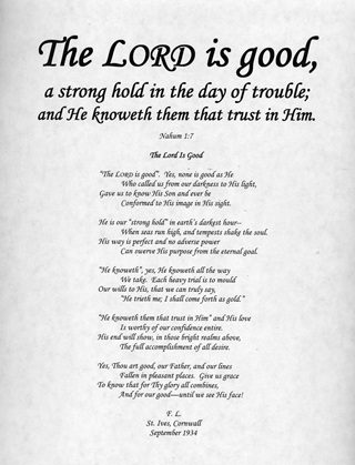 Small Frameable 8.5" x 11 The Lord Is Good Poetry Text: Nahum 1:7 (Complete Scripture Verse with Poem) by ShareWord Wall Witness