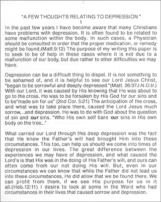 A Few Thoughts Relating to Depression by Henry Short