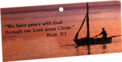 Laminated Gospel Text Card: Twilight Sailboat