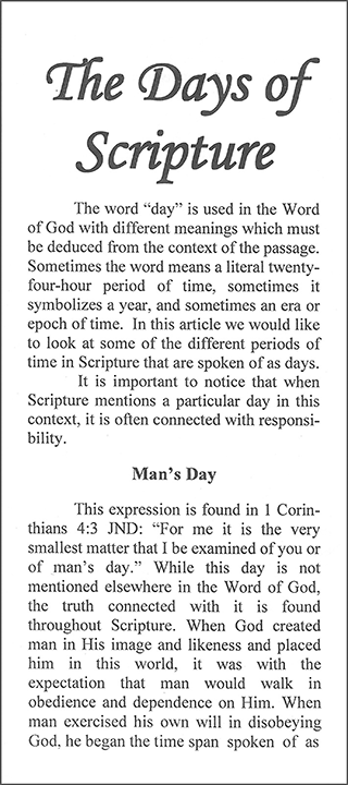 The Days of Scripture by William (Bill) Prost