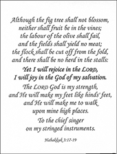 Small Frameable 8.5" x 11" Habakkuk's Hymn Calligraphy Text: Although the fig tree . . . . Habakkuk 3:17-19 Full three verses. by ShareWord Wall Witness