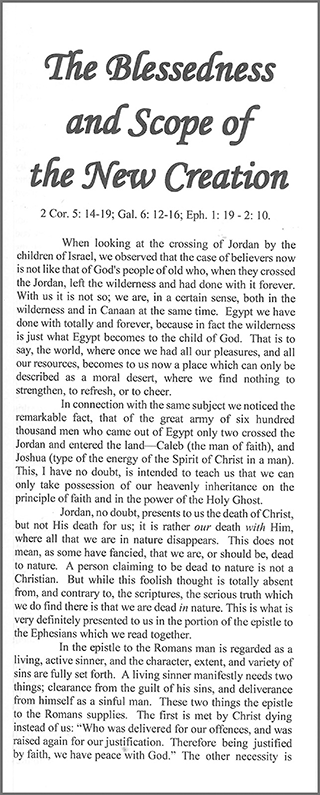 The Blessedness and Scope of the New Creation by William Kelly