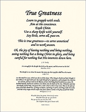 Small Frameable 8.5" x 11" True Greatness Calligraphy Text: Quote by J. N. Darby, Scriptures, and Poem by ShareWord Wall Witness