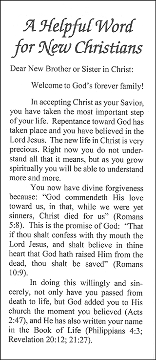A Helpful Word for New Christians