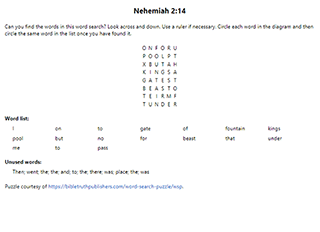 Nehemiah 2:14 Word Search Puzzle