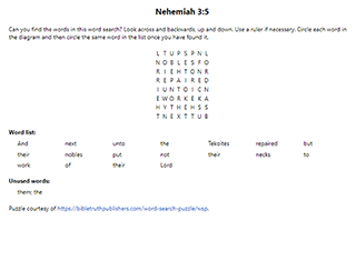 Nehemiah 3:5 Word Search Puzzle