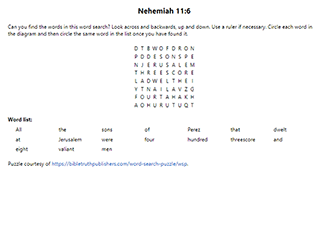 Nehemiah 11:6 Word Search Puzzle