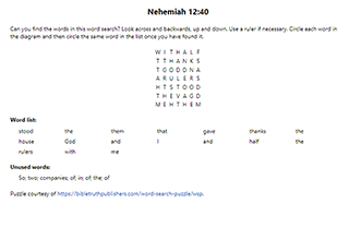 Nehemiah 12:40 Word Search Puzzle
