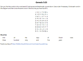 Genesis 5:23 Word Search Puzzle