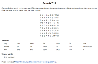 Genesis 7:16 Word Search Puzzle