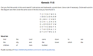 Genesis 11:5 Word Search Puzzle