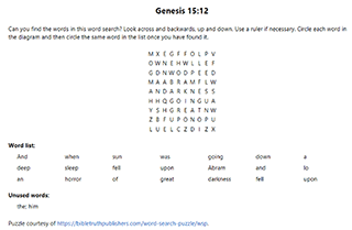 Genesis 15:12 Word Search Puzzle