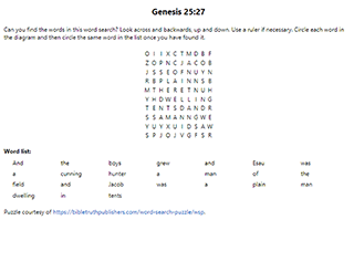 Genesis 25:27 Word Search Puzzle