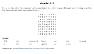 Genesis 30:22 Word Search Puzzle