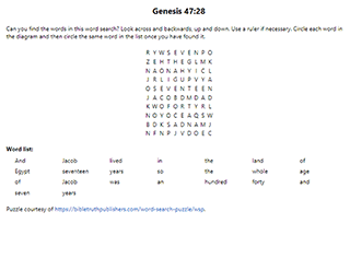 Genesis 47:28 Word Search Puzzle