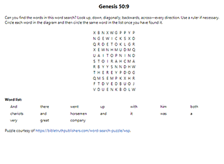 Genesis 50:9 Word Search Puzzle