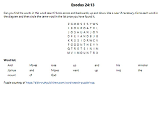 Exodus 24:13 Word Search Puzzle
