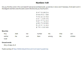 Numbers 1:49 Word Search Puzzle