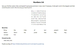 Numbers 3:6 Word Search Puzzle