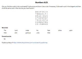 Number 6:25 Word Search Puzzle