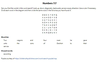 Numbers 7:7 Word Search Puzzle