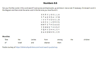 Numbers 8:6 Word Search Puzzle