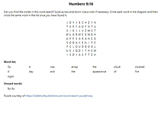 Numbers 9:16 Word Search Puzzle