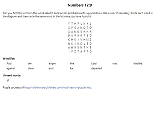 Numbers 12:9 Word Search Puzzle