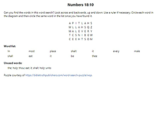 Numbers 18:10 Word Search Puzzle