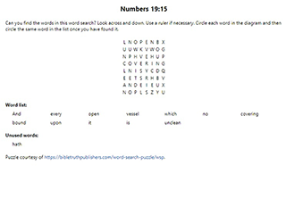 Numbers 19:15 Word Search Puzzle