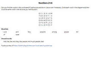 Numbers 21:6 Word Search Puzzle