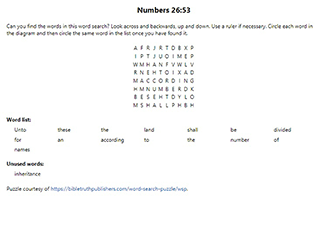 Numbers 26:53 Word Search Puzzle