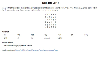 Numbers 28:18 Word Search Puzzle