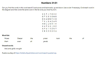 Numbers 31:51 Word Search Puzzle