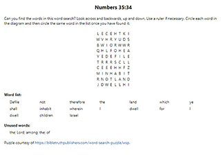 Numbers 35:34 Word Search Puzzle