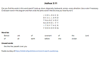 Joshua 3:11 Word Search Puzzle