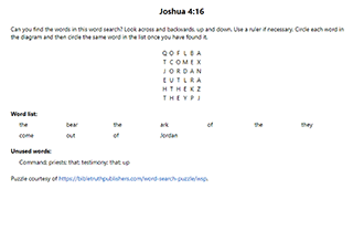 Joshua 4:16 Word Search Puzzle