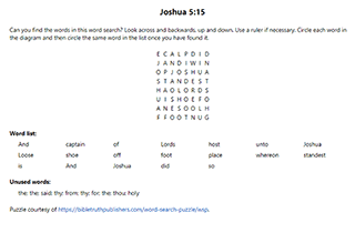 Joshua 5:15 Word Search Puzzle