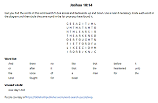 Joshua 10:14 Word Search Puzzle