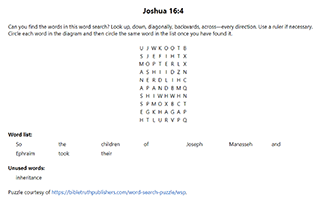 Joshua 16:4 Word Search Puzzle