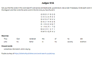 Judges 9:56 Word Search Puzzle
