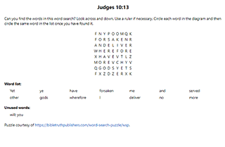 Judges 10:13 Word Search Puzzle