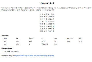 Judges 15:15 Word Search Puzzle