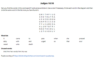 Judges 16:16 Word Search Puzzle