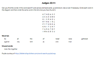 Judges 20:11 Word Search Puzzle