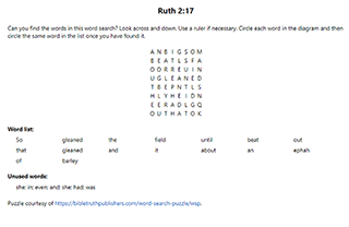 Ruth 2:17 Word Search Puzzle
