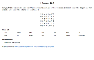 1 Samuel 28:5 Word Search Puzzle