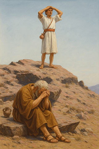 Elijah and his servant on mount Carmel